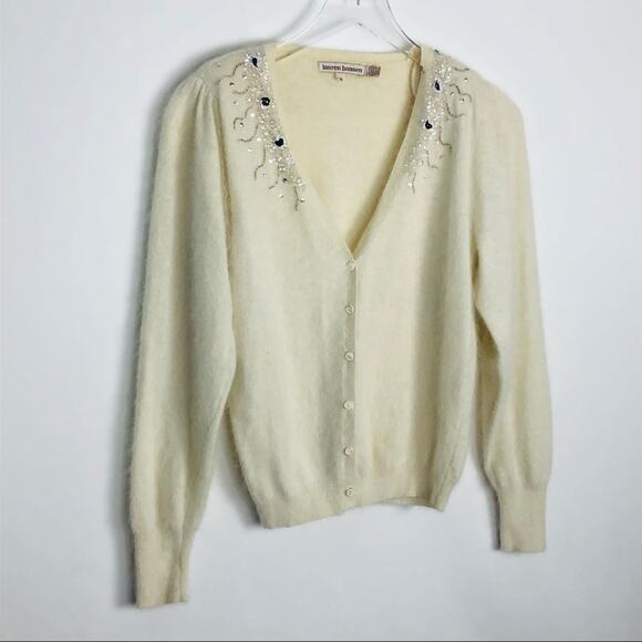 Vintage Embellished Cardigan Sweater Button Front Angora Wool Medium - Picture 2 of 9